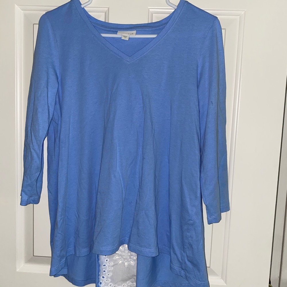 J.Jill Eyelet Detail V-Neck Blue Shirt